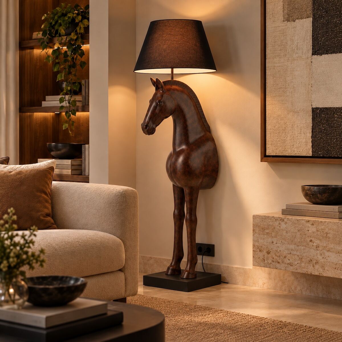 Luminária de chão Cavalo em sala de estar