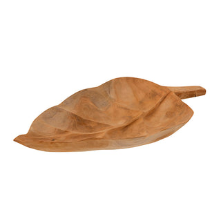Centro de Mesa Folha Em Madeira Teka 40x15cm