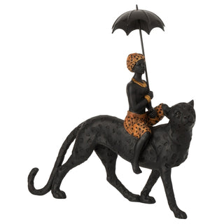 Escultura Homem Com Guarda-chuva Sobre Leopardo 35cm