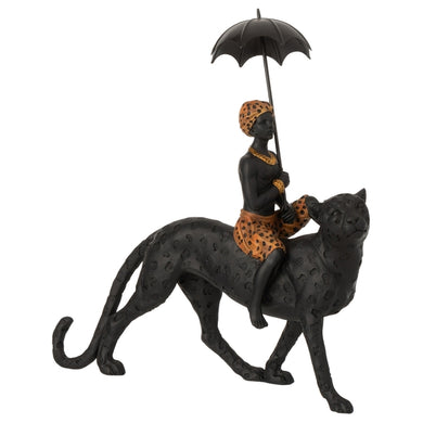 Escultura Homem Com Guarda-chuva Sobre Leopardo 35cm