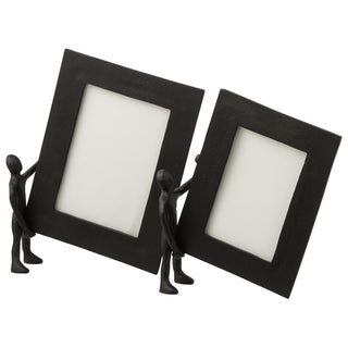 Porta Retrato Com Figura Segurando Moldura Em Aluminio