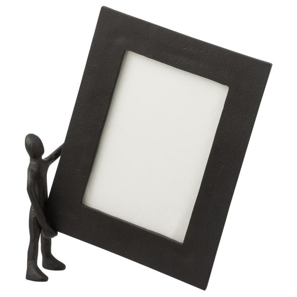 Porta Retrato Com Figura Segurando Moldura Em Aluminio