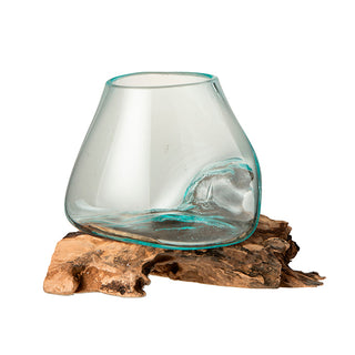 Vaso C/ Base Em Madeira 20cm