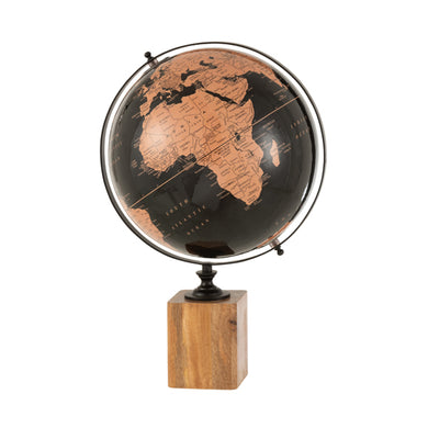 Globo Preto/marrom C/ Base Em Madeira 48cm