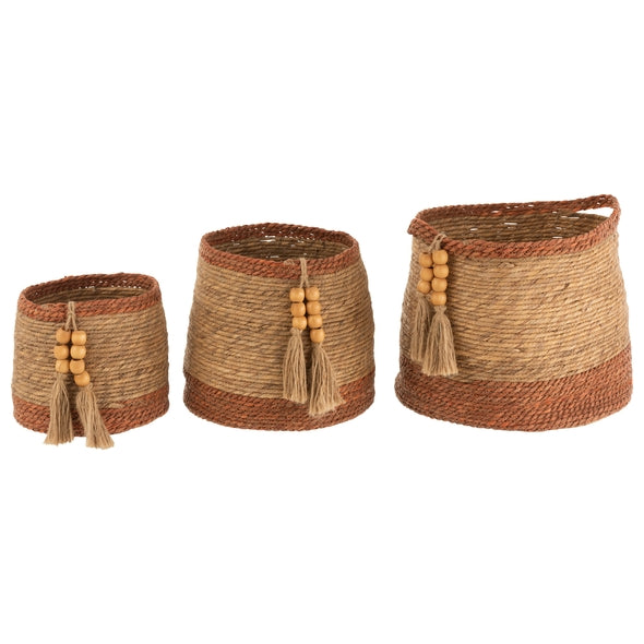 Jg. 3 Cestas Em Fibra Com Pingentes 25x21 32x29cm 39x35cm