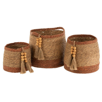 Jg. 3 Cestas Em Fibra Com Pingentes 25x21 32x29cm 39x35cm