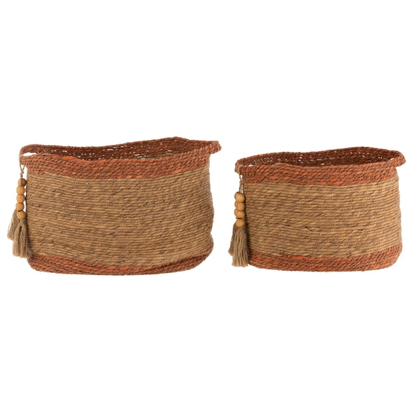 Jg. 2 Cestas Em Fibra Com Pingentes 46x27 54x33cm