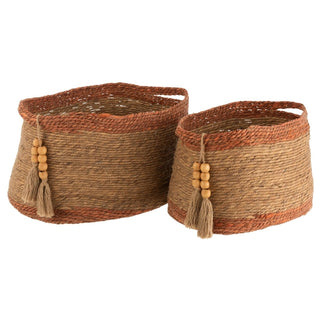 Jg. 2 Cestas Em Fibra Com Pingentes 46x27 54x33cm