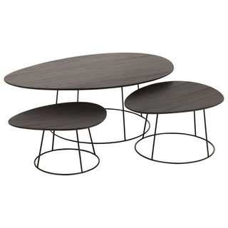 Mesa de Centro Oval Em Madeira C/ Suporte Em Metal 121x80x40