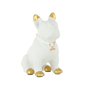 Escultura Cachorro Bco C/ Coleira 16x18cm