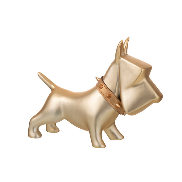 Escultura Cachorro Gold C/ Coleira 15x12cm
