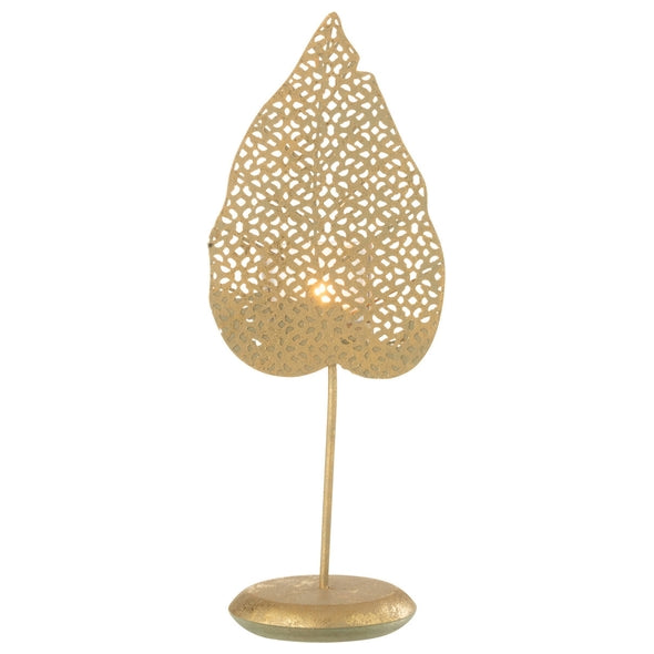 Escultura Folha Em Metal C/ Castical 28cm