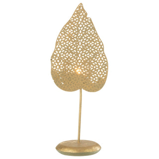 Escultura Folha Em Metal C/ Castical 28cm