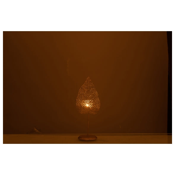 Escultura Folha Em Metal C/ Castical 28cm