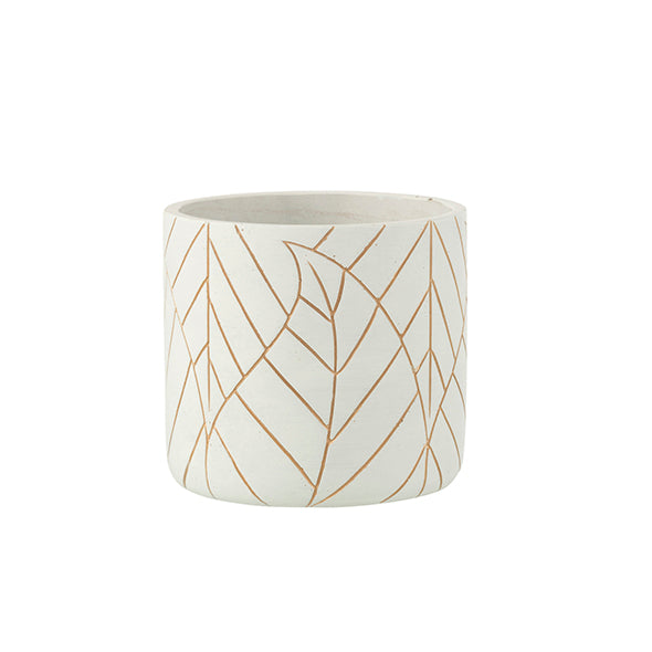 Cachepot Folha Branco/dourado 16x14cm