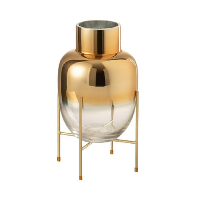 Vaso Sol Transp/dourado C/ Suporte 32cm