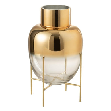 Vaso Sol Transp/dourado C/ Suporte 38cm