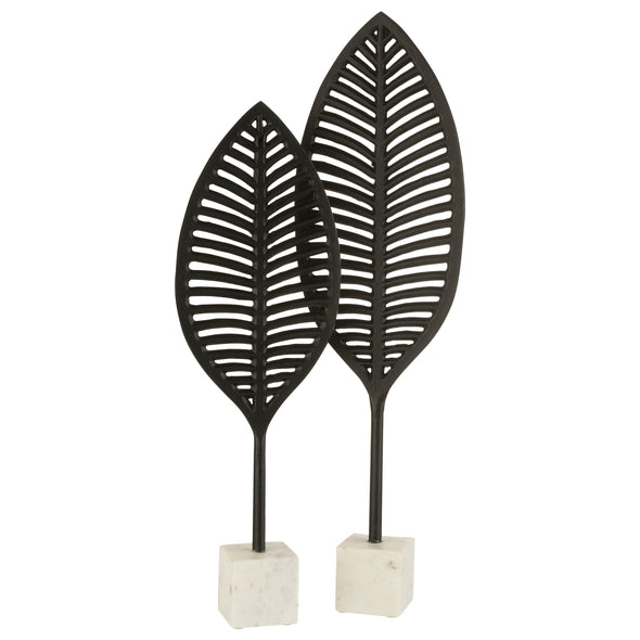 Escultura Folha Em Metal C/ Base Marmorizada 59cm