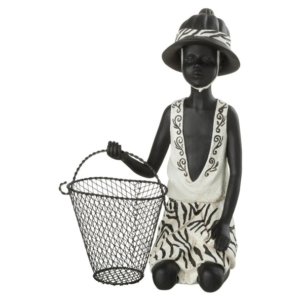 Escultura Homem Sentado C/ Cesta 28cm