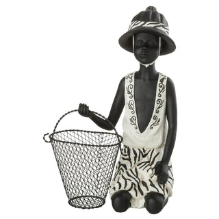 Escultura Homem Sentado C/ Cesta 28cm