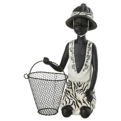 Escultura Homem Sentado C/ Cesta 28cm