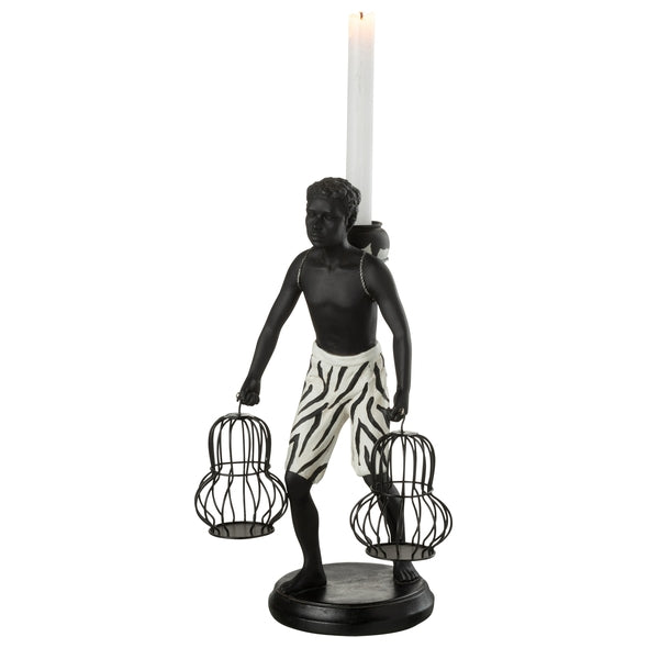 Escultura Homem Segurando Cestas 32cm