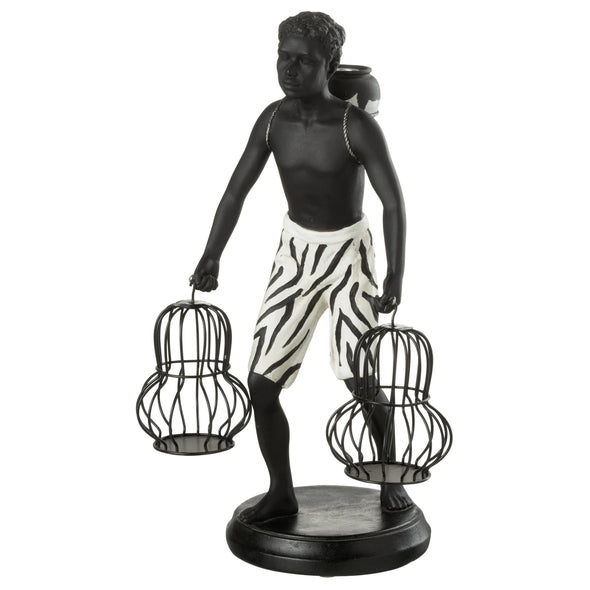 Escultura Homem Segurando Cestas 32cm