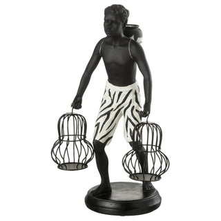 Escultura Homem Segurando Cestas 32cm