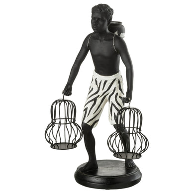Escultura Homem Segurando Cestas 32cm