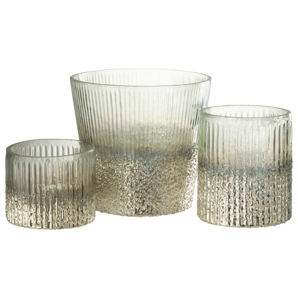 Vaso Ribbed Prata Em Vidro 17cm