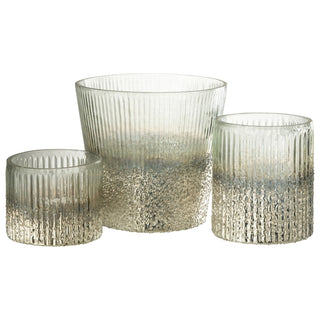 Vaso Ribbed Prata Em Vidro 17cm