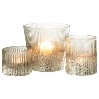 Vaso Ribbed Prata Em Vidro 17cm