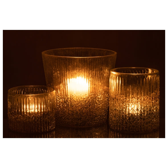 Vaso Ribbed Prata Em Vidro 17cm