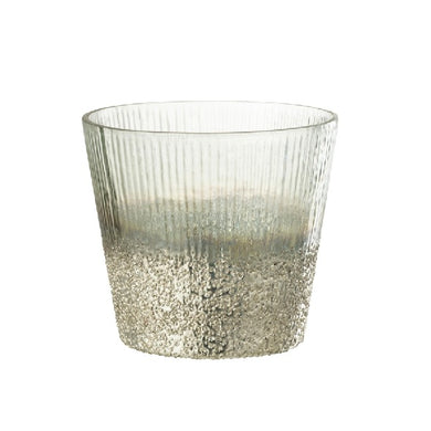 Vaso Ribbed Prata Em Vidro 17cm
