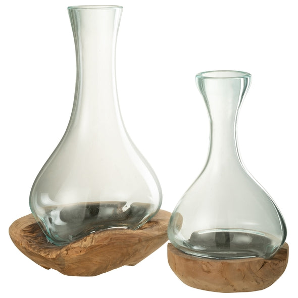 Vaso Gamal C/ Base Em Madeira 18x34cm