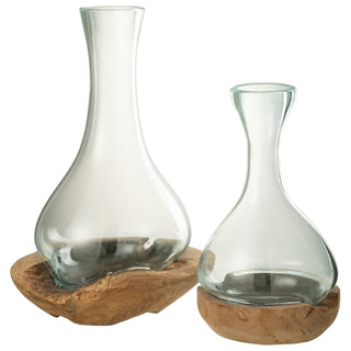 Vaso Gamal C/ Base Em Madeira 18x34cm