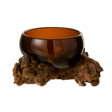 Vaso Marrom C/ Base Em Madeira 14x9cm