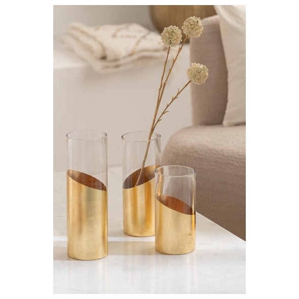 Vaso Moa Transparente/dourado 30cm