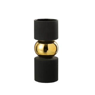 Vaso Preto Listrado C/ Bola Dourada 25cm
