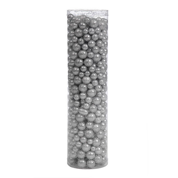 Tubo Com Bolas Decoracao Espuma Prata 30cm