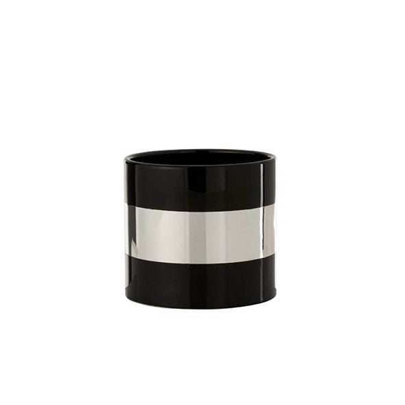Cachepot Preto C/ Listra Prata 14cm