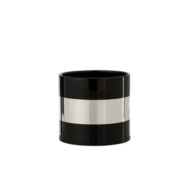 Cachepot Preto C/ Listra Prata 14cm