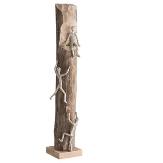 Escultura Figuras Escalando Tronco Em Madeira 75cm