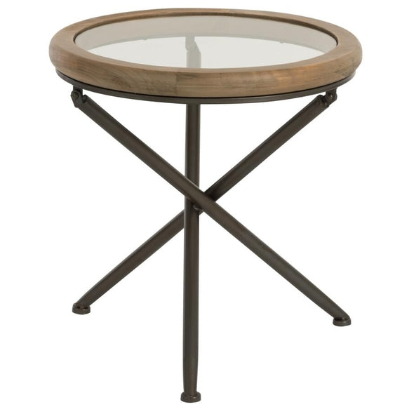 Mesa Lateral Em Madeira/vidro C/ Suporte Em Metal 50cm
