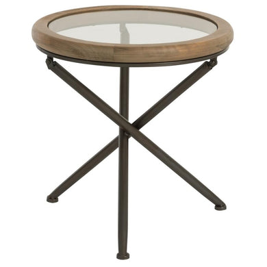 Mesa Lateral Em Madeira/vidro C/ Suporte Em Metal 50cm