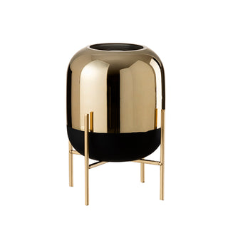 Vaso C/ Base Preto/dourado 20x27cm