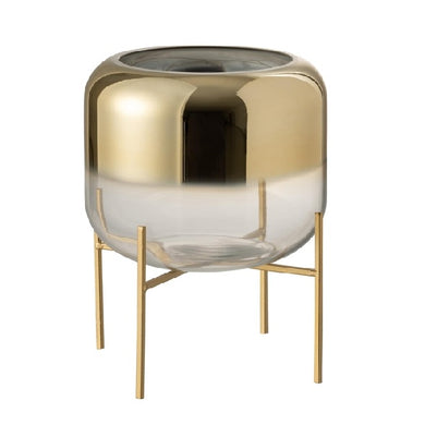 Vaso Oceanne Transp/dourado C/ Suporte Em Metal 23cm