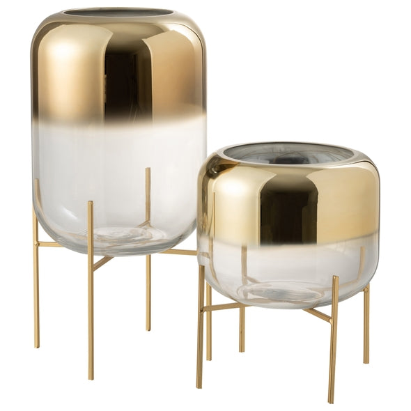 Vaso Oceanne Transp/dourado C/ Suporte Em Metal 36cm