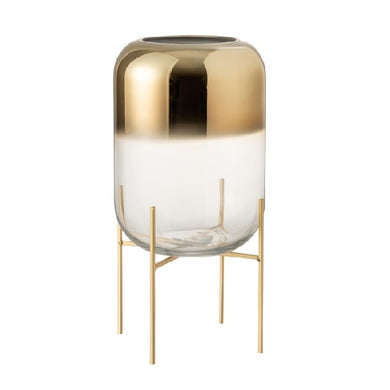 Vaso Oceanne Transp/dourado C/ Suporte Em Metal 36cm
