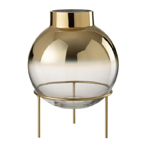 Vaso Oceanne Transp/dourado C/ Suporte Em Metal 30cm
